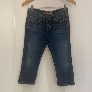 BKE Cropped Jeans With Distressing & Stitching Embellishments Size 28 (measured)